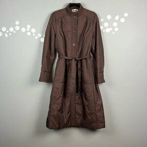 Vintage 80s Bromleigh Brown Belted Puffer Trench Coat Nylon Insulated Size 12